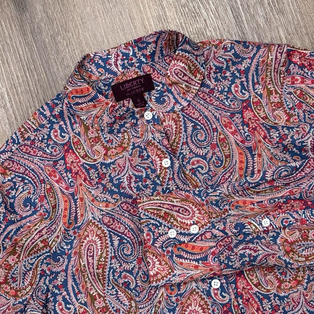 J Crew Liberty Art Fabrics Blouse Womens 6 Paisley Cotton Shirt Pink Blue Top